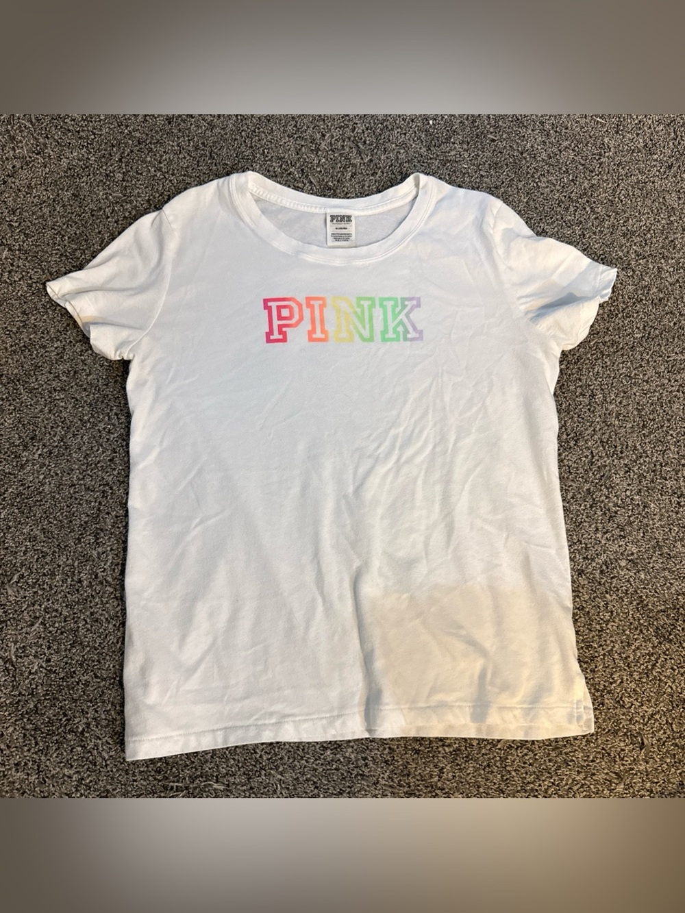 PINK Victoria’s Secret Tee T-shirt Rainbow Logo (M) Medium White